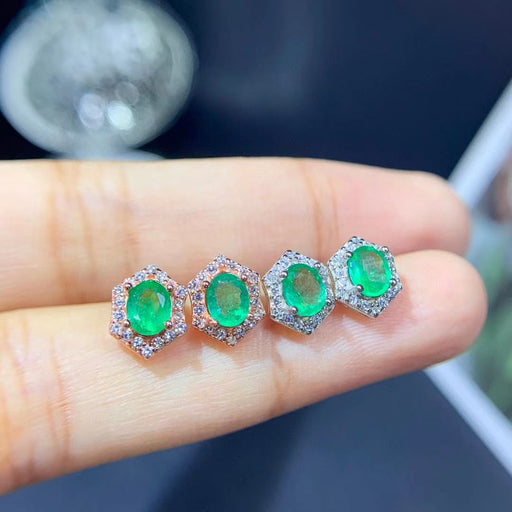 Natural Emerald Stud Earrings For Women Colored Gems Jewelry 925 Silver